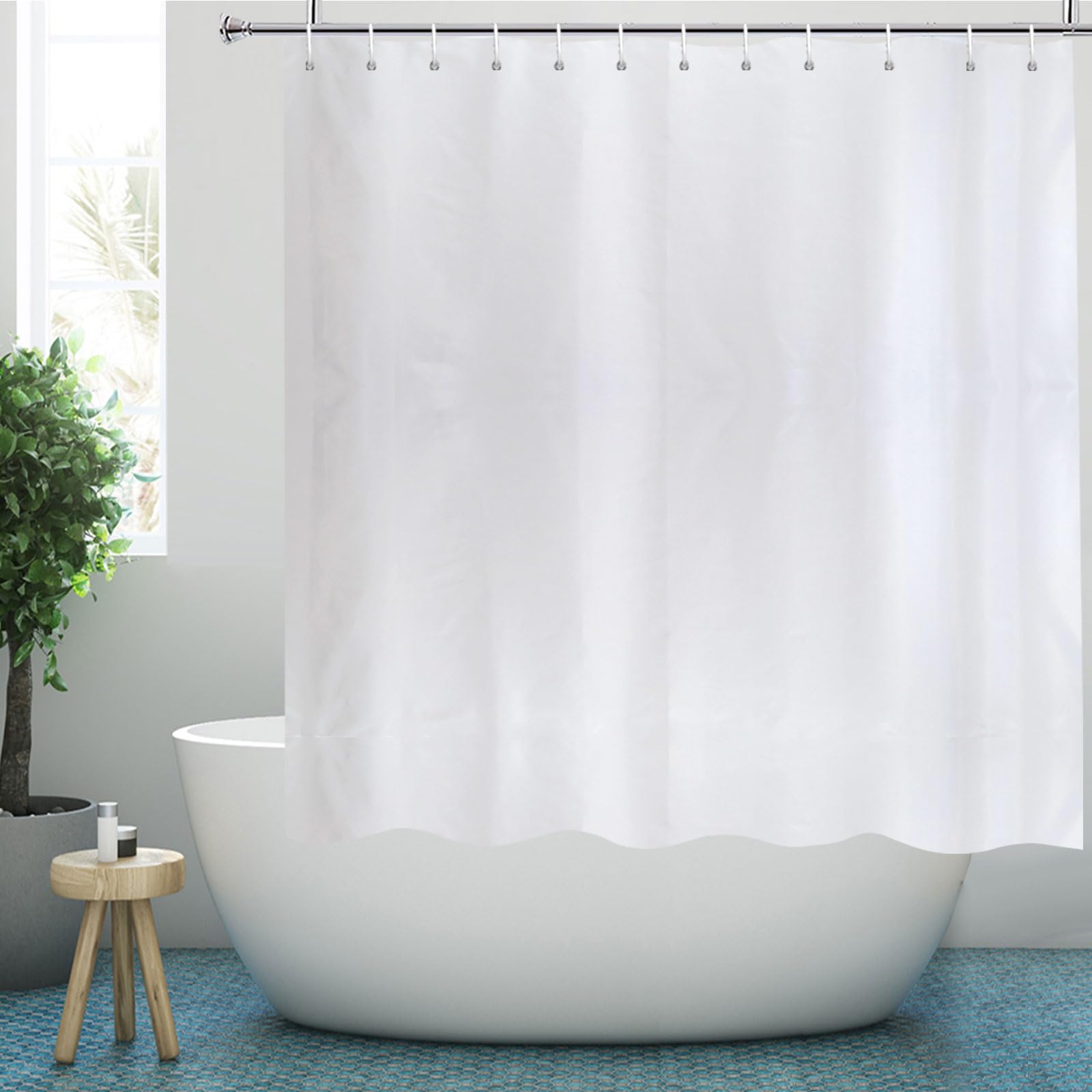 Jolof Store Weighted Shower Curtain – White Waterproof Polyester, 180x160cm