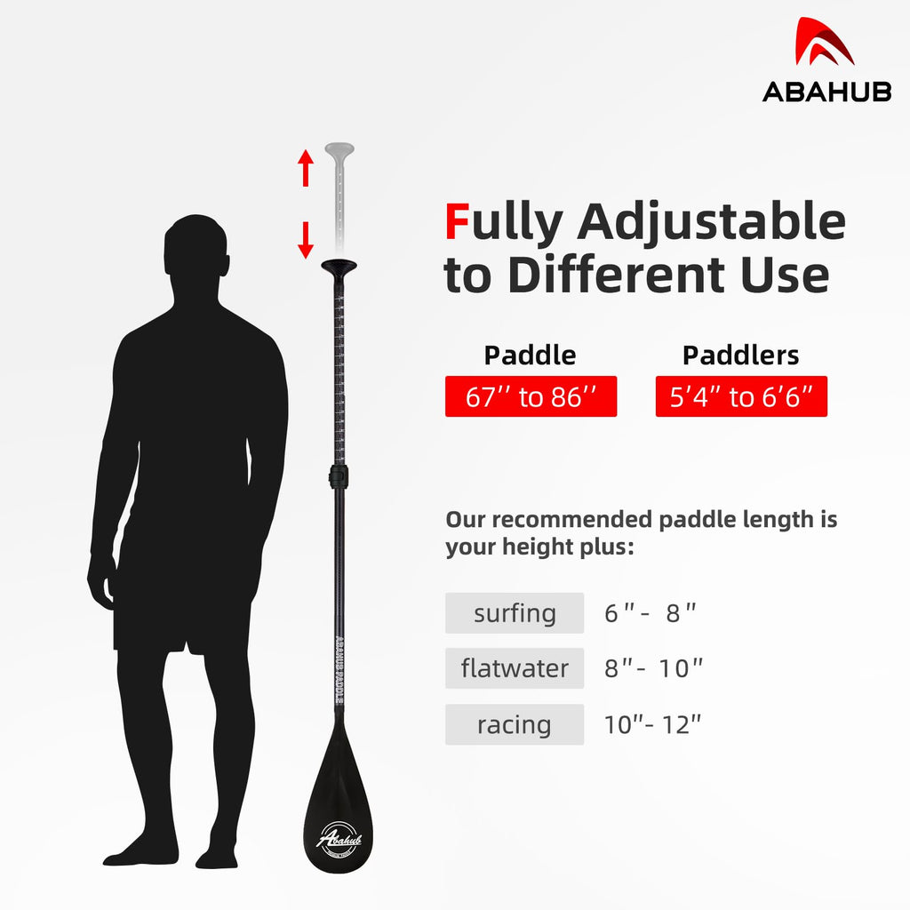 Abahub Carbon SUP Paddle | 3-Section Adjustable 67"-86" Oar with Bag