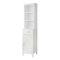 Teamson Home White Wooden Linen Tower - Tall Bathroom Storage Cabinet