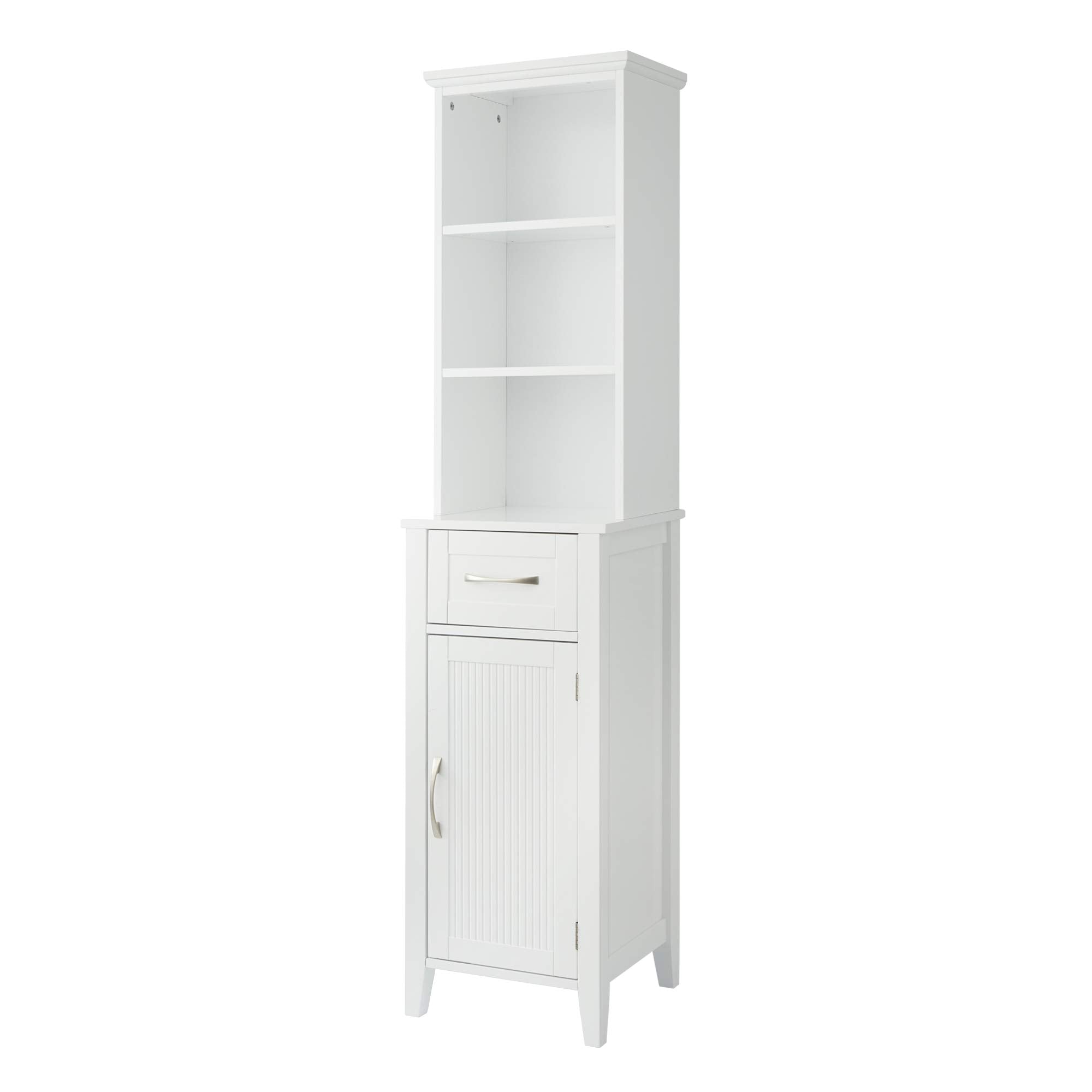 Teamson Home White Wooden Linen Tower - Tall Bathroom Storage Cabinet