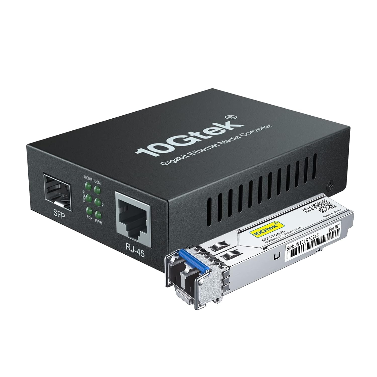 10Gtek Gigabit Ethernet Media Converter | 1Gb SFP LX Singlemode 20km