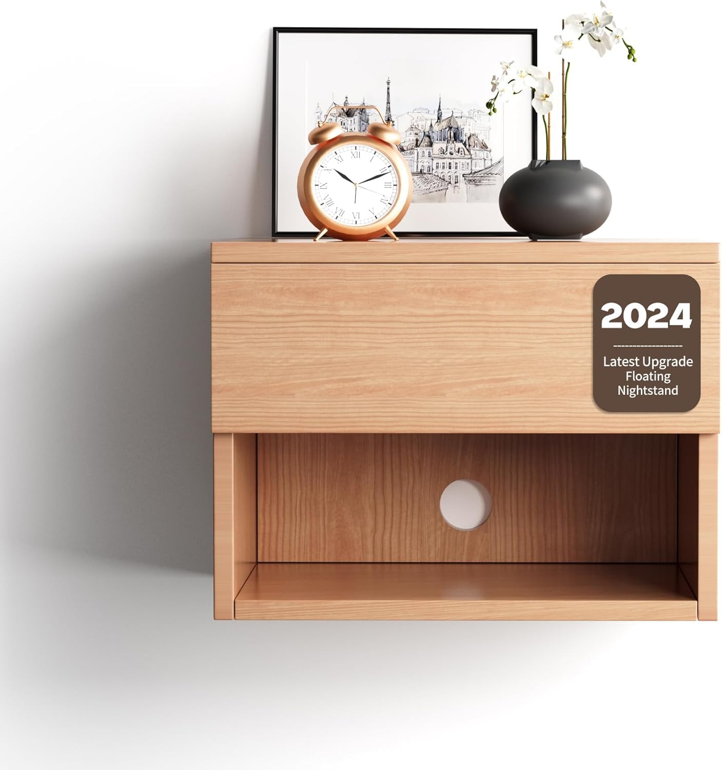 Kiseely Floating Nightstand – Modern Wall Mounted Wood Bedside Table