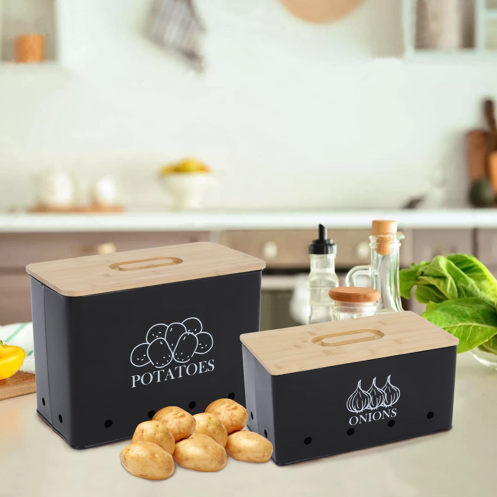 Xbopetda Potato and Onion Storage Bin Set – Metal Kitchen Canisters