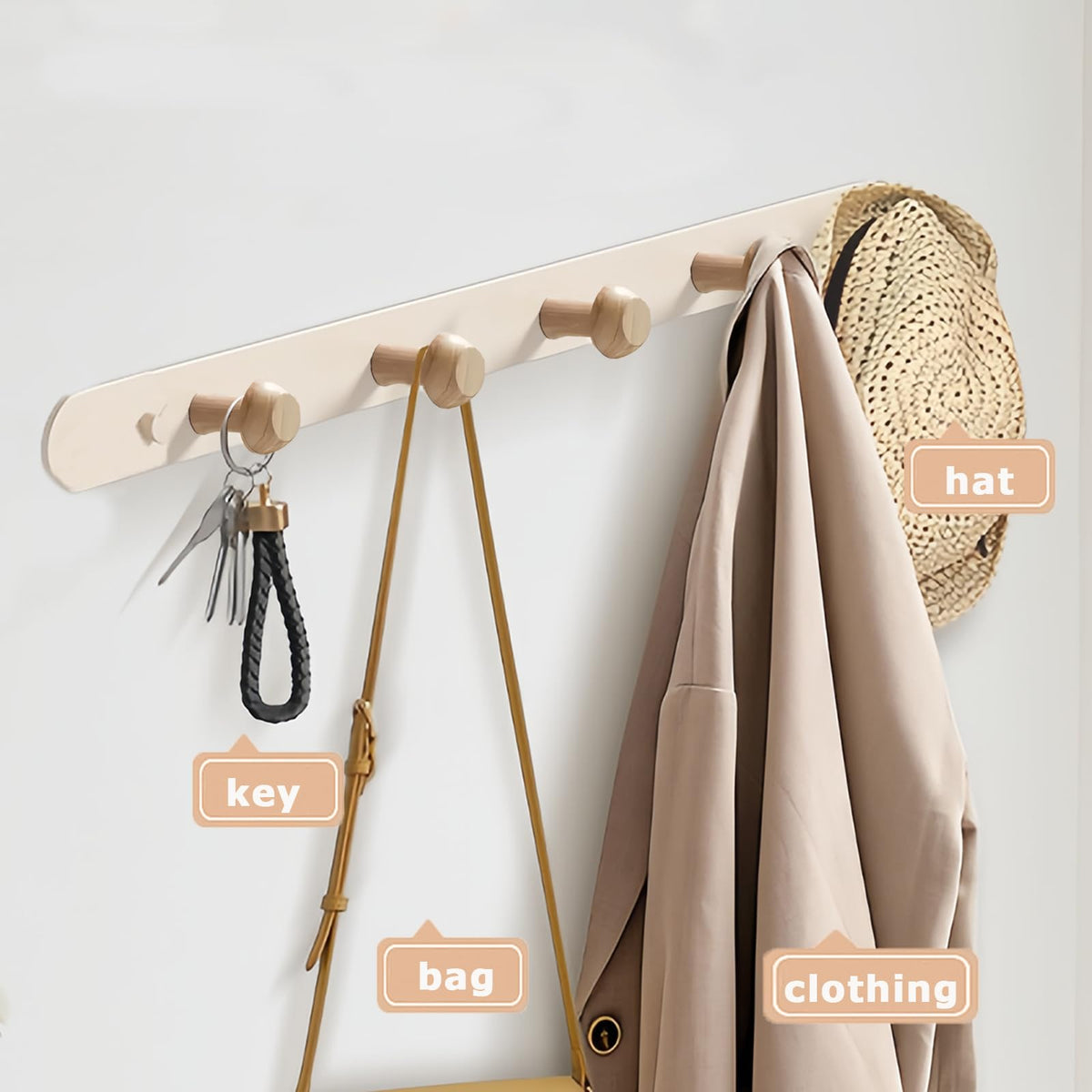 QMAHA Coat Rack Wall Mounted, Wooden Coat Rack Wood Wall Hooks Coat Hook for Wall, Wooden Coat Hooks Wall Mounted All Fixings Included - image 3