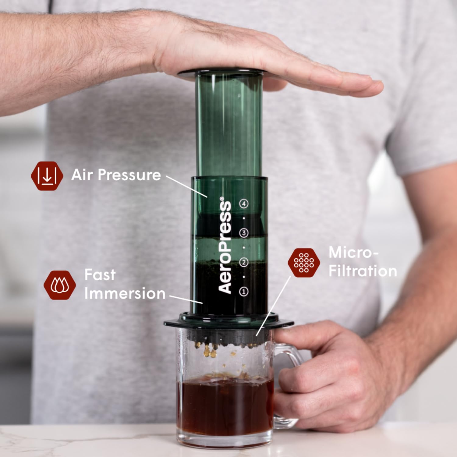 AeroPress Clear Coffee Press – Shatterproof Tritan 3-in-1 Brewer