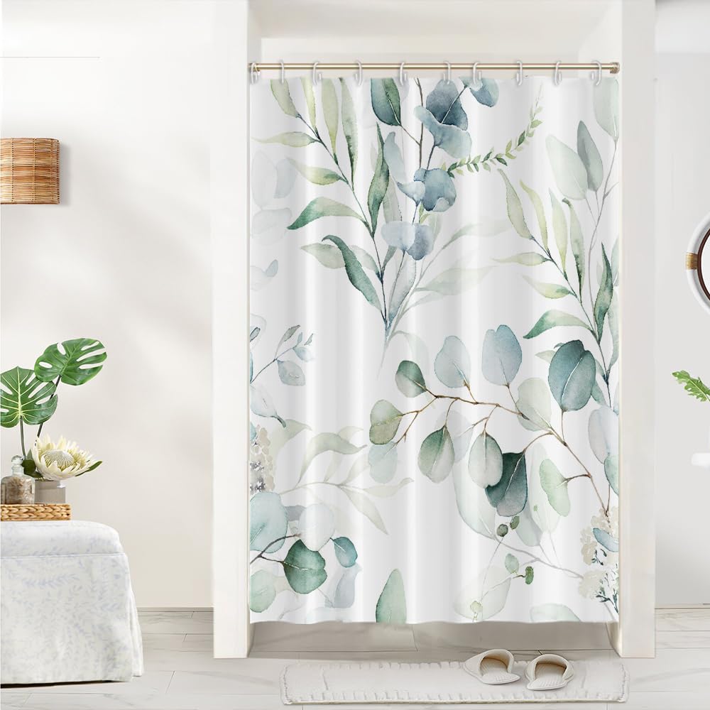 Uiiooazy Eucalyptus Shower Curtain | Sage Green Floral Waterproof Fabric