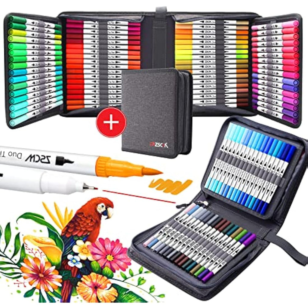 ZSCM 100 Color Dual Tip Artist Markers – Fine and Brush Tip Pens