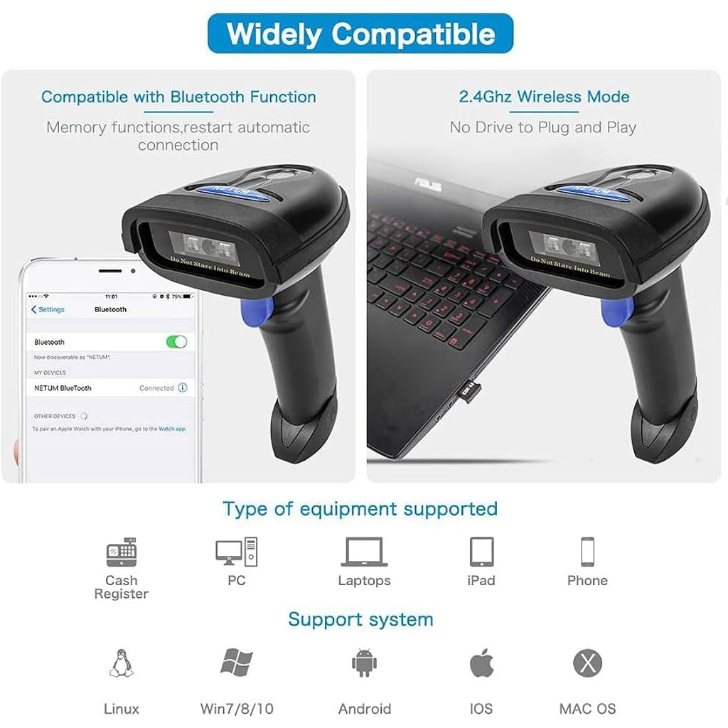 NETUM NT-1228BC Bluetooth CCD Barcode Scanner | Wireless 1D Imager