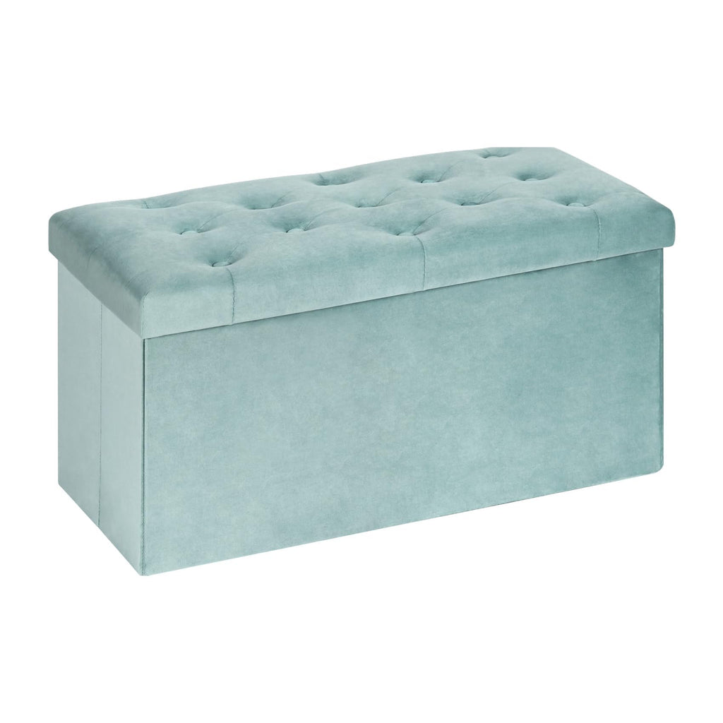 Bonlife Folding Velvet Ottoman Storage Bench - Green Toy Chest, 80cm