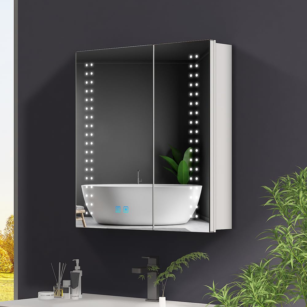 Quavikey LED Bathroom Mirror Cabinet with Shaver Socket & Demister