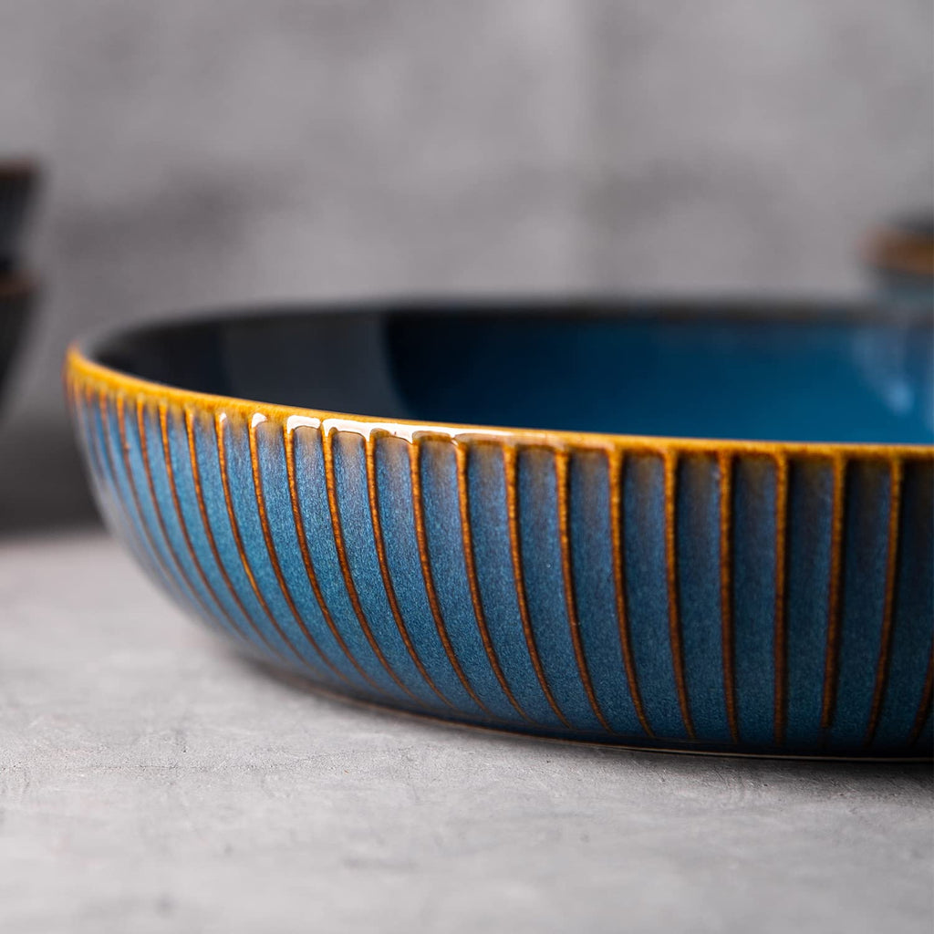 CSYY 4-Piece Large Porcelain Pasta Bowls – 21cm Blue Deep Plate Set
