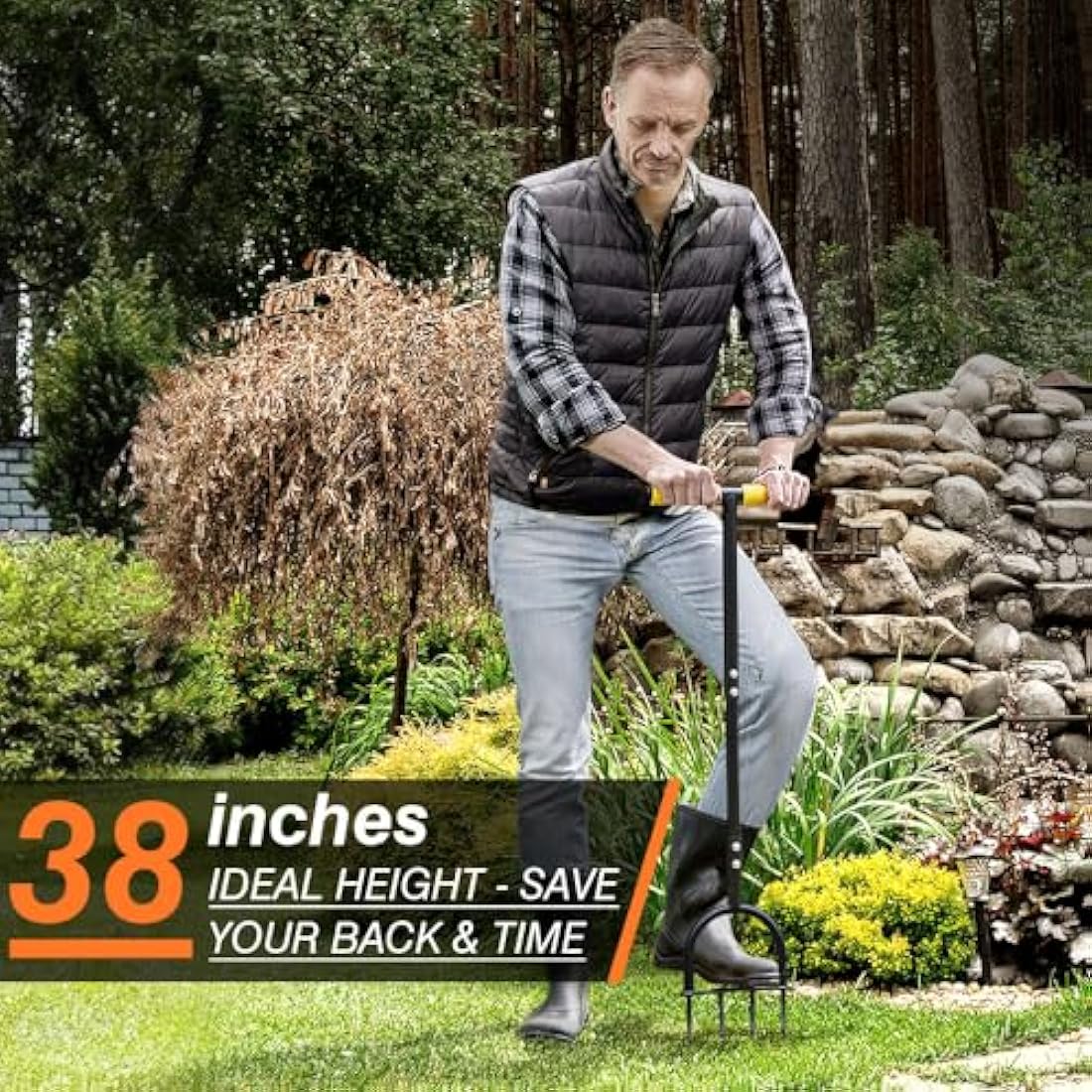 Colwelt Lawn Spike Aerator | 4 Steel Spikes Manual Garden Tool, 96cm