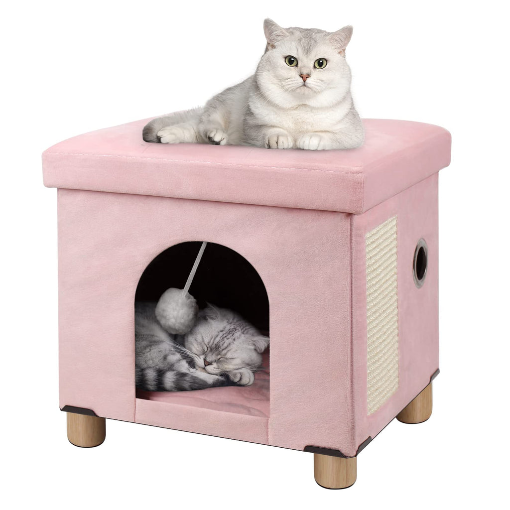 BRIAN & DANY Foldable Cat Cave House | Multifunctional Cube Bed - Pink