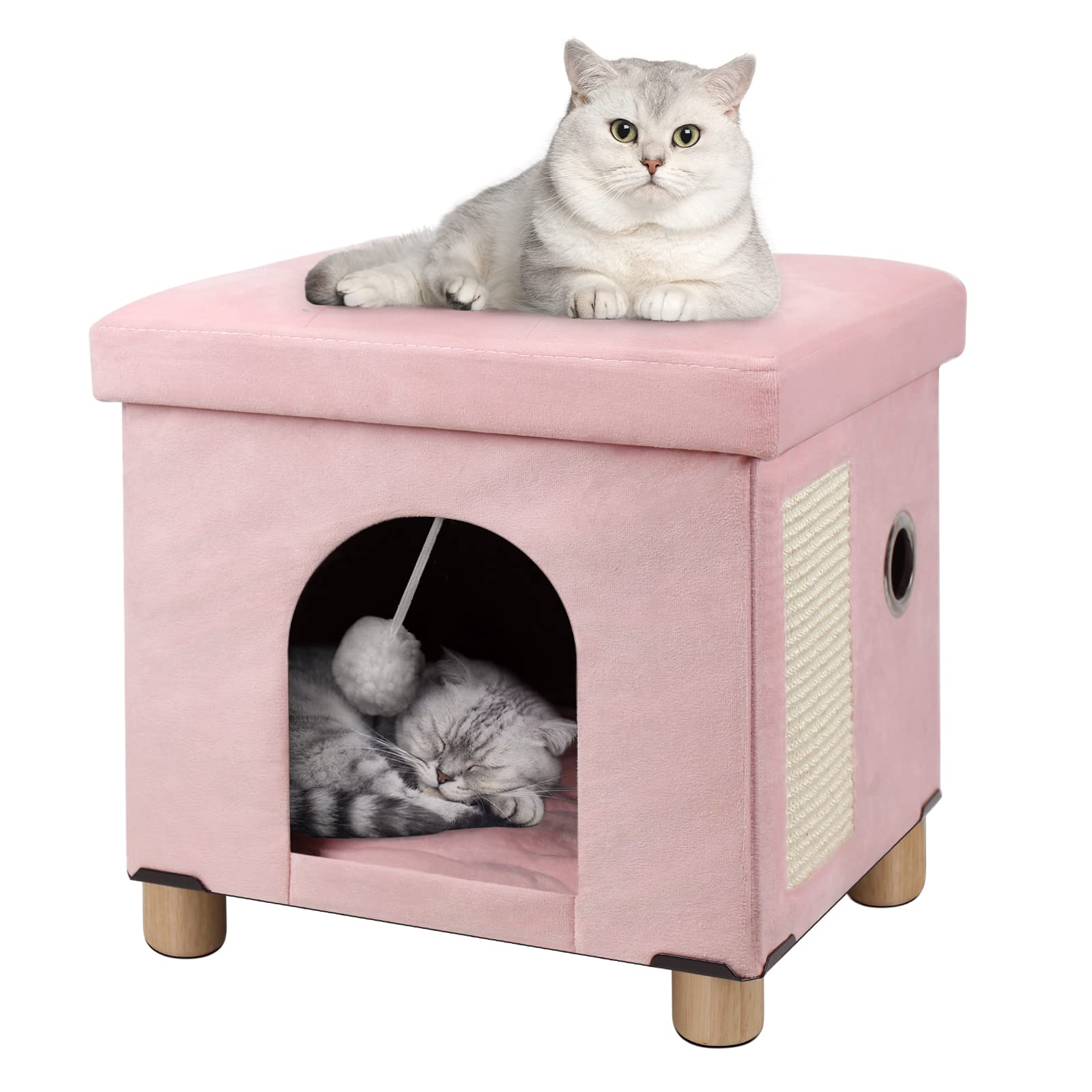 BRIAN & DANY Foldable Cat Cave House | Multifunctional Cube Bed - Pink