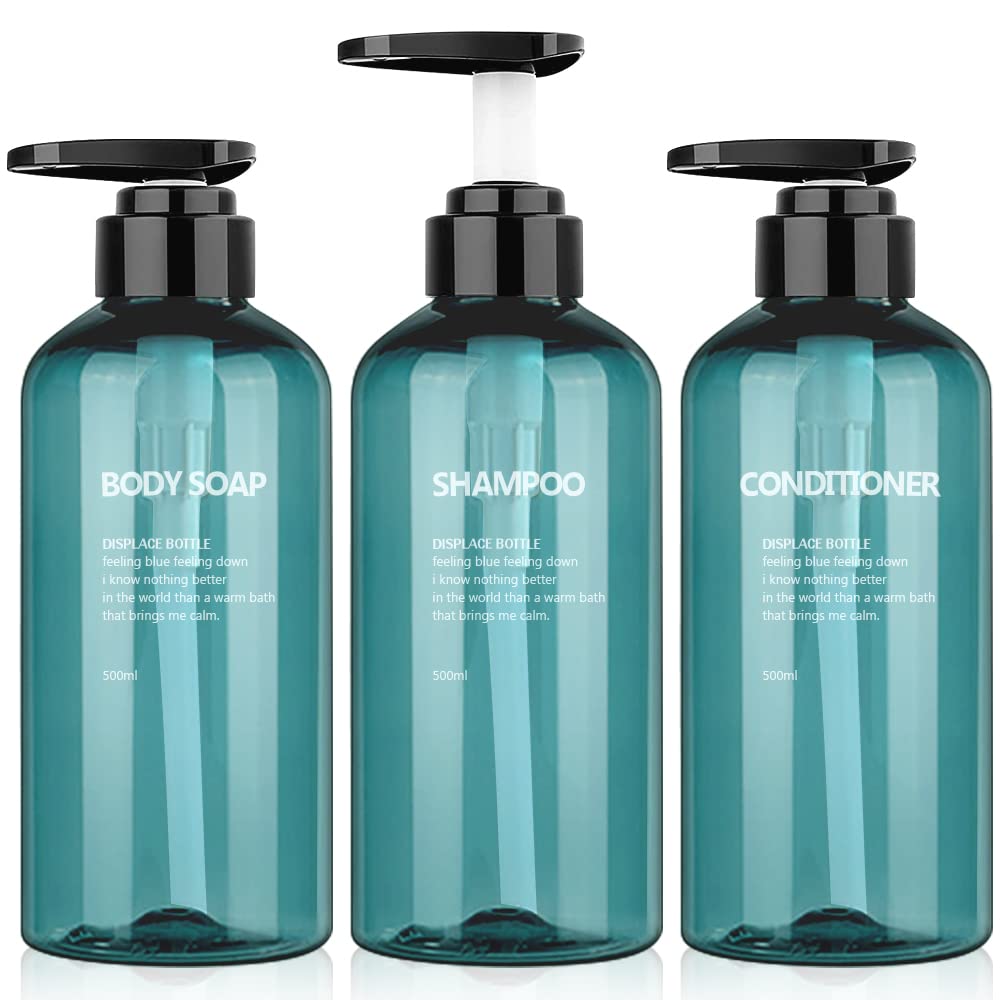 Weegoo 3-Pack 500ml Blue Plastic Soap Dispenser Bottles for Shampoo