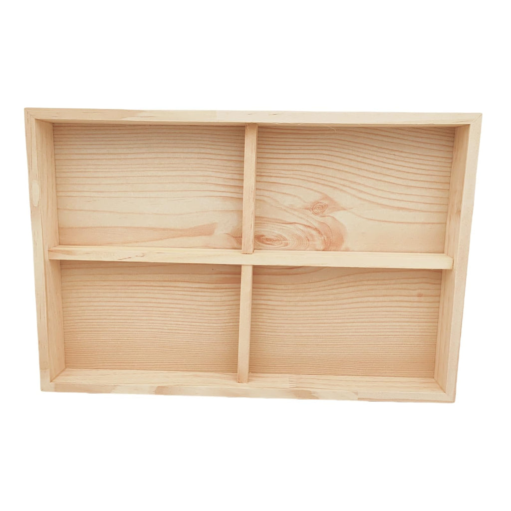 Anktily Unfinished Wooden Storage Divider Box with 4 Compartments, Showcase Display Box Underwear Storage Case Wood Display Tray for Jewellery