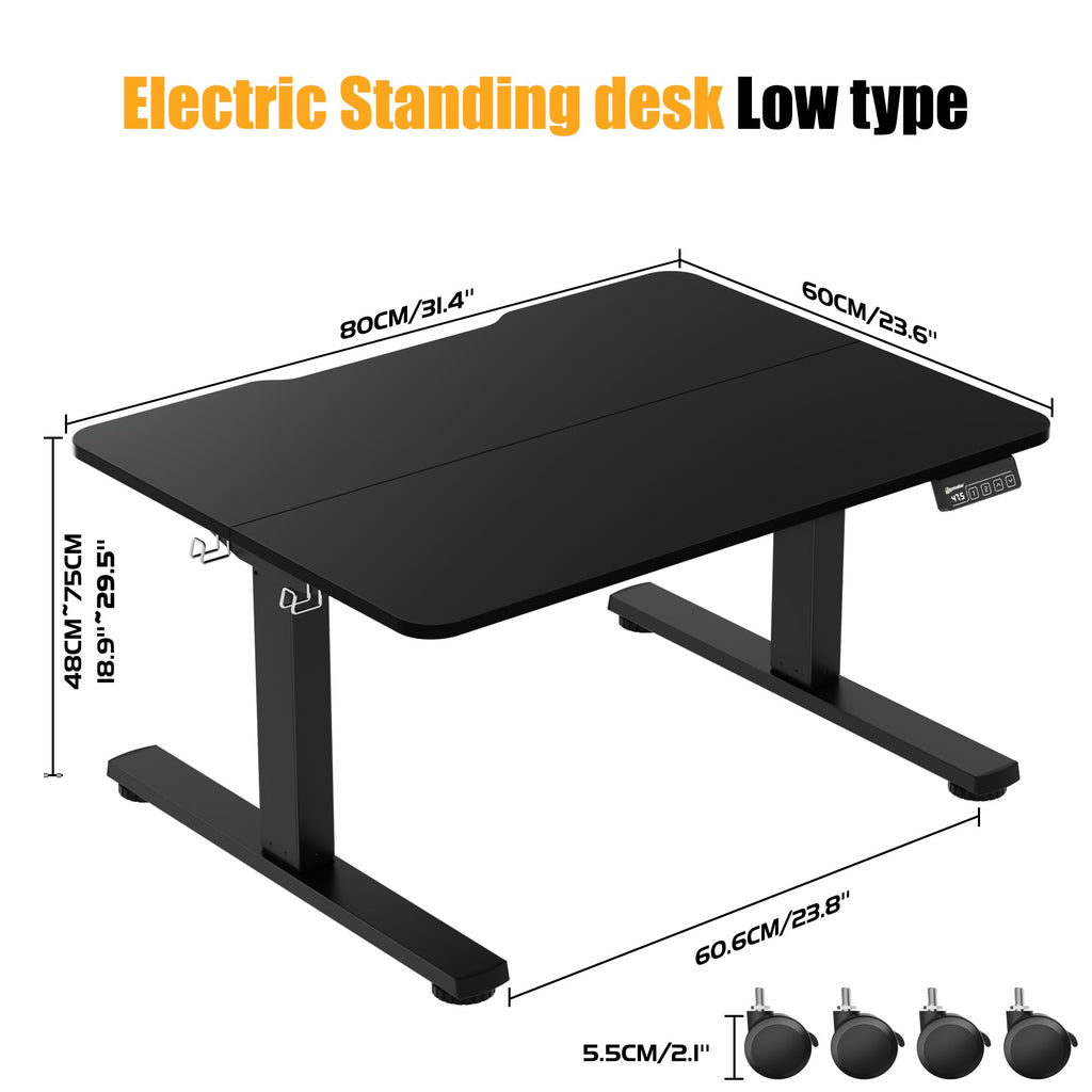 ERGOMAKER Low Height Electric Standing Desk, Lifts 48-75cm, 80x60cm, Black - image 3