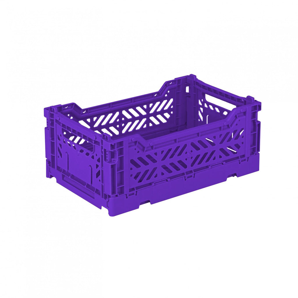 AYKASA Folding Crate, Sturdy Folding Box, Plastic, Stackable, Purple, Mini 27 x 17 x 11 cm