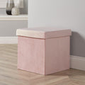 Folding Storage Ottoman – Blush Pink Velvet Square Box