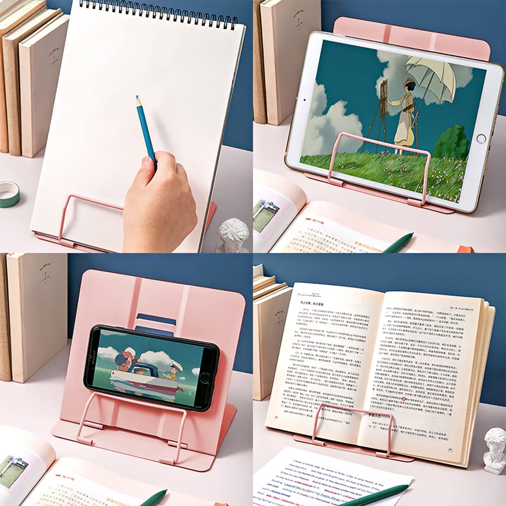 Book Stand, Multifunctional Metal Book Holder for Reading Pink2