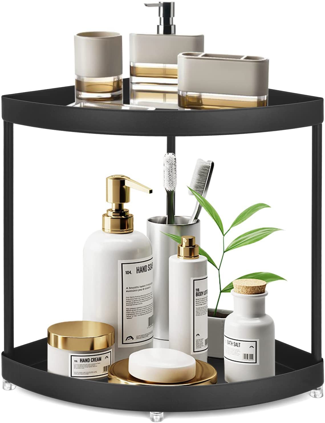 APAFISH 2-Tier Corner Storage Shelf – Black Metal Countertop Organiser