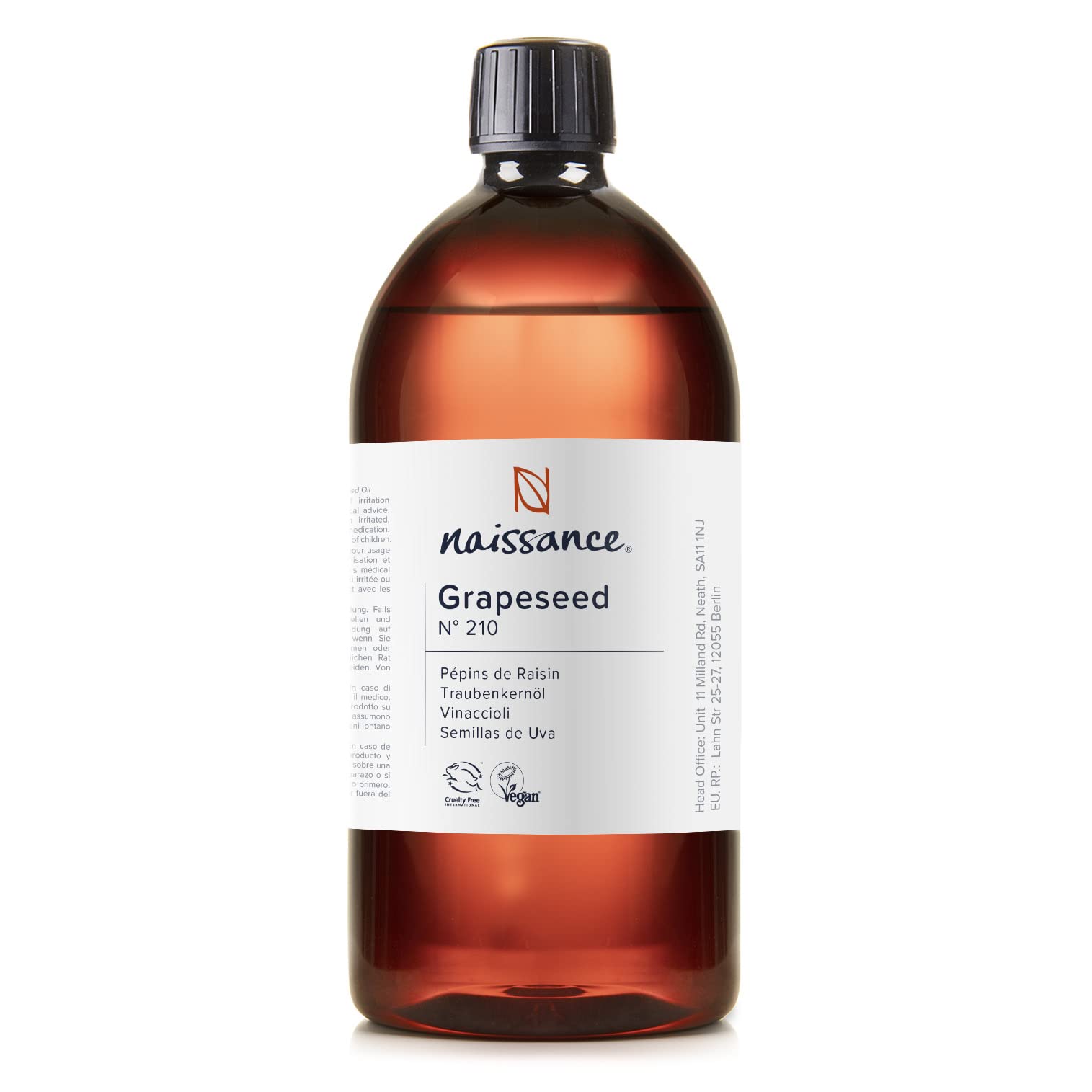 Naissance Grapeseed Oil (No. 210) 900ml | Pure Natural Skin & Hair Oil