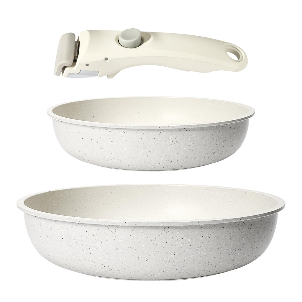 GiPP 3-Piece Nonstick Cookware Set with Detachable Handle | White