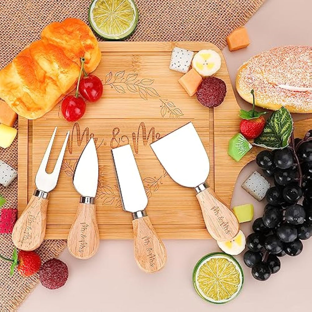 Mr and Mrs Wedding Gift Set – Bamboo Charcuterie Board & Candle