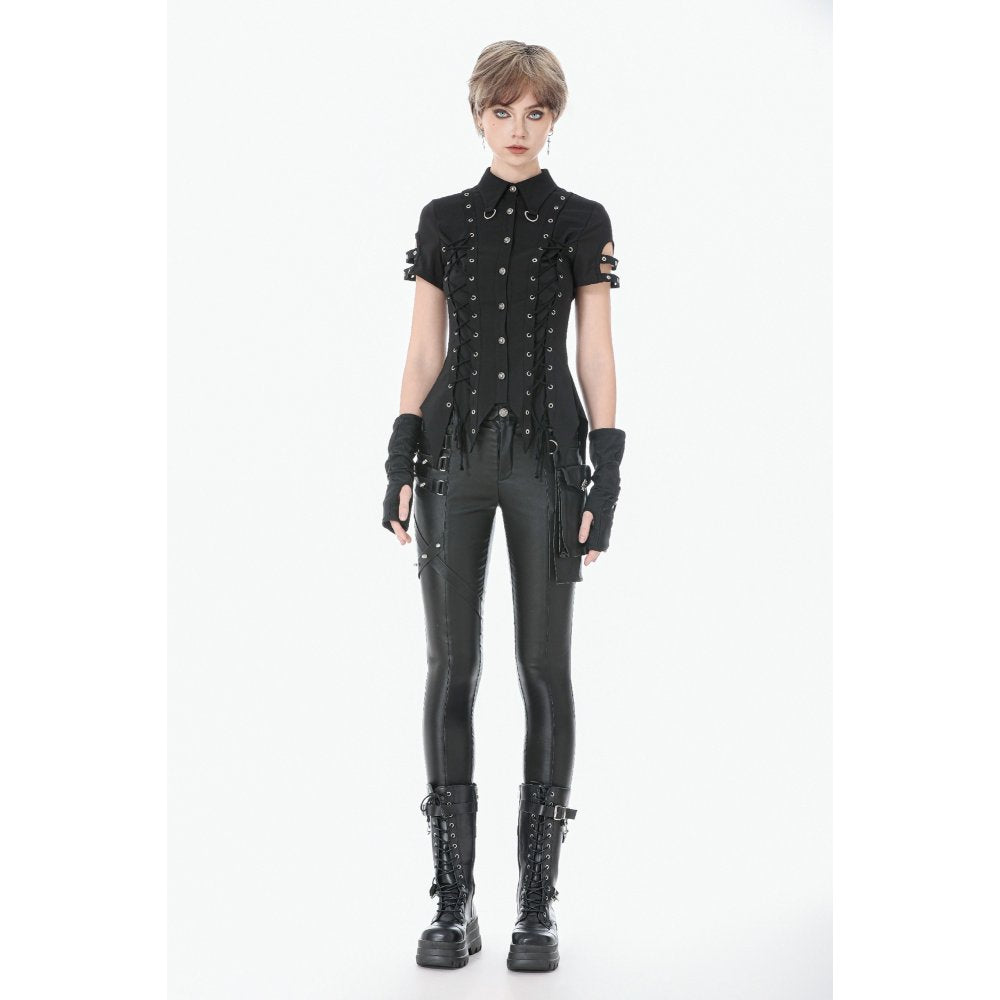 Dark in Love Ruptured Lace-Up Punk Shirt | Black Corset Style Top