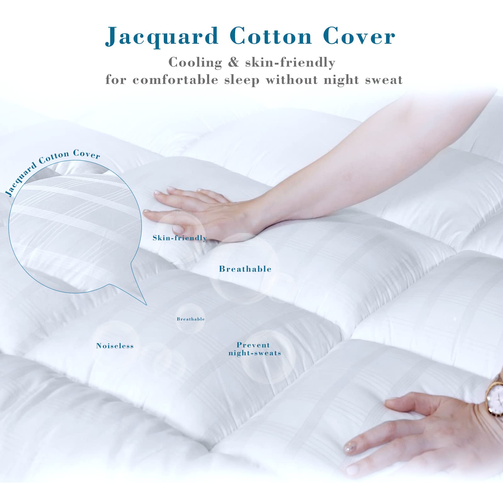 Threads For Bed Extra Thick Double Mattress Topper - 100% Cotton Cover