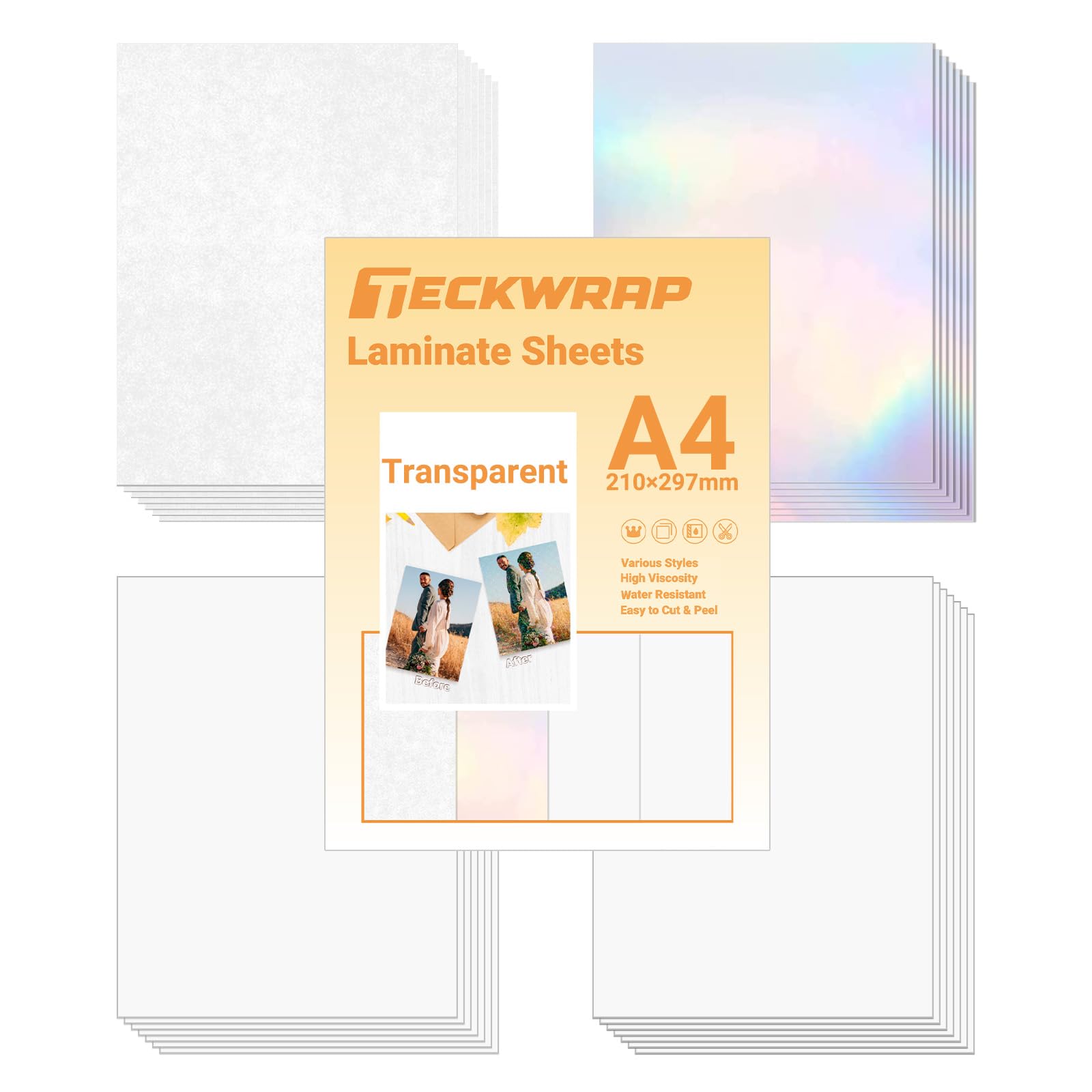 TECKWRAP Holographic Sticker Paper | Clear Lamination Vinyl | 28 Sheets