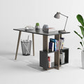 DEMANZE Writing Computer Desk, Home Office Study Desk with Space-Saving Bookshelf, Corner Laptop Pc Table with Storage Shelves