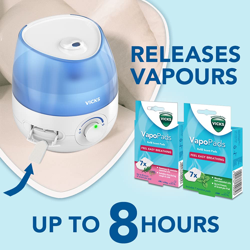 Vicks Mini Cool Mist Ultrasonic Humidifier | 1.8L Tank for Bedrooms