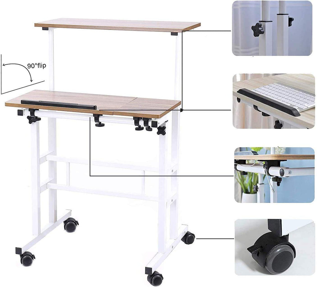 sogesfurniture Mobile Laptop Stand Desk Computer Workstation, Adjustable Notebook Cart Tray PC Table Sit-Stand Workstation with Keyboard Tray for - image 2