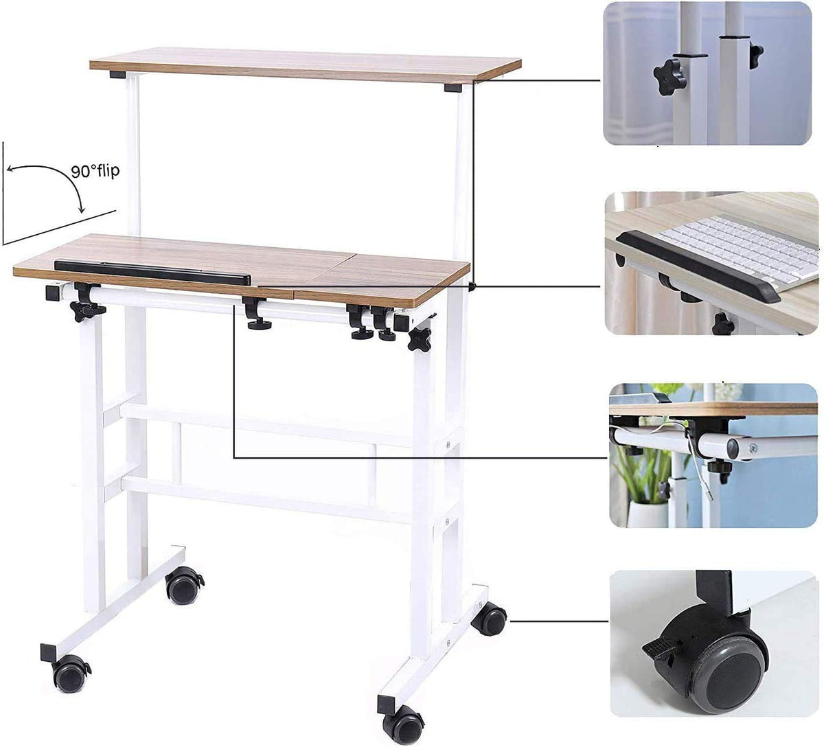 sogesfurniture Mobile Laptop Stand Desk Computer Workstation, Adjustable Notebook Cart Tray PC Table Sit-Stand Workstation with Keyboard Tray for - image 2