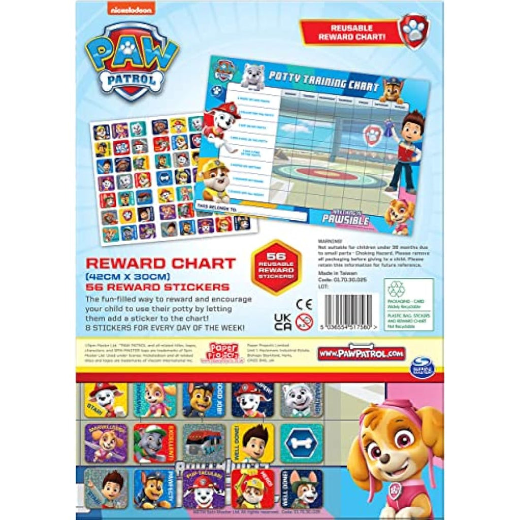 Paw Patrol Potty Training Reward Chart with Reusable Sparkly Stickers