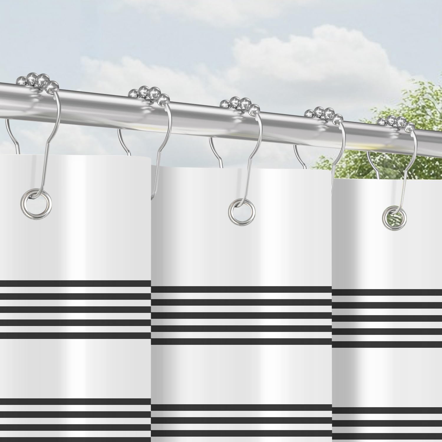 Lerores Black Striped Shower Curtain – Anti-Mould Washable Polyester