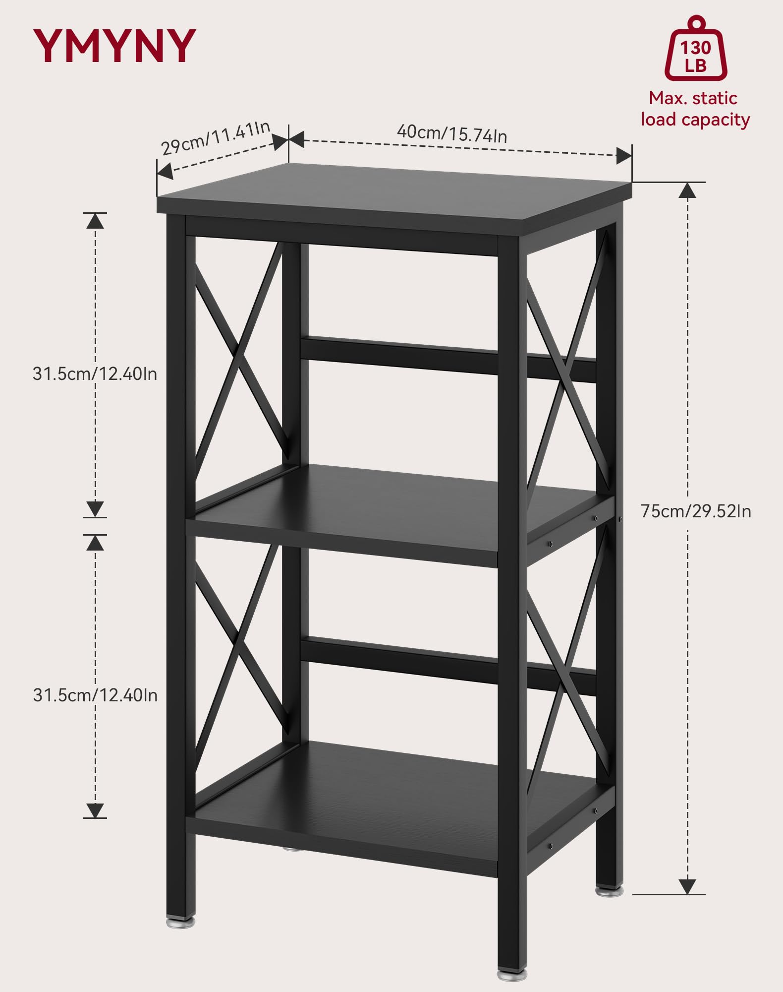 YMYNY 3-Tier Industrial Bookcase | Metal Storage Rack & Microwave Shelf