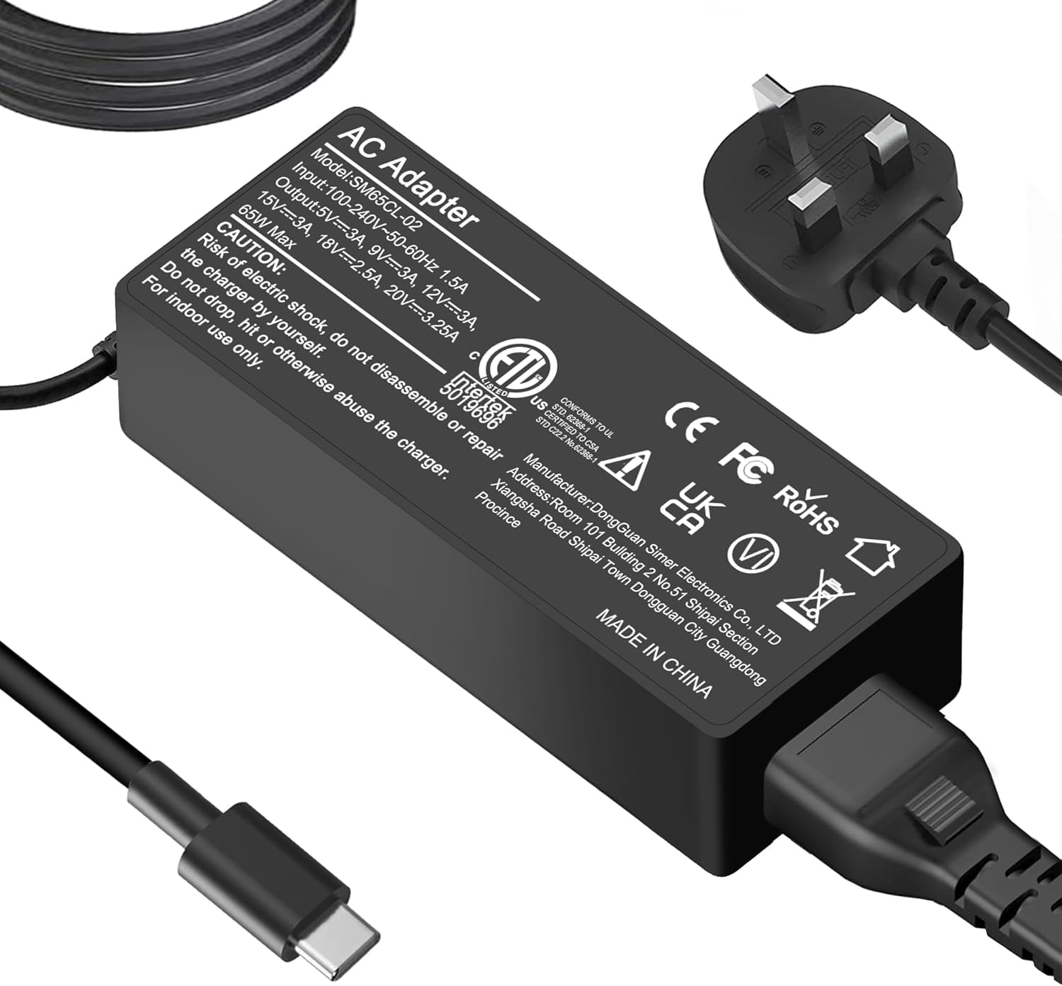 65W USB C Universal Laptop Charger | Type-C UK AC Adapter