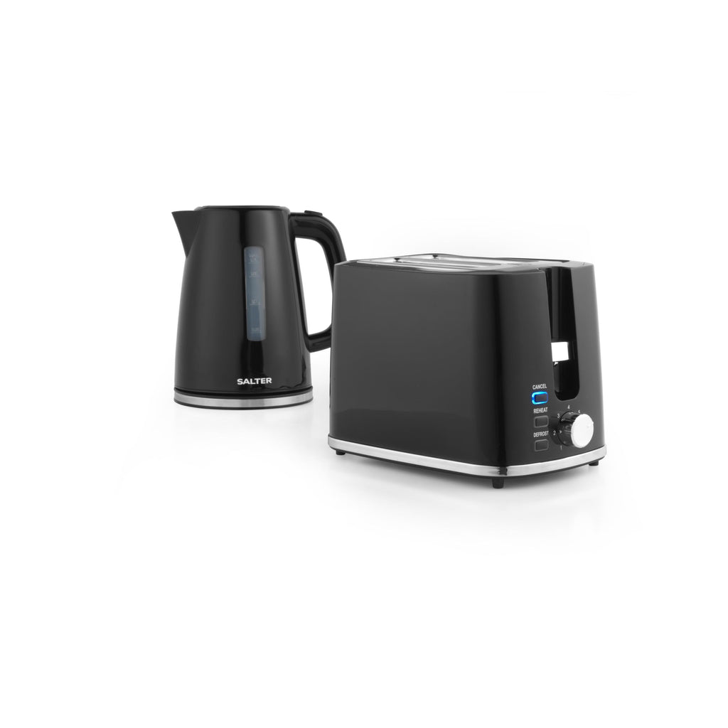 Salter Deco Kettle and Toaster Set – 1.7L Rapid Boil & 2-Slice, Black