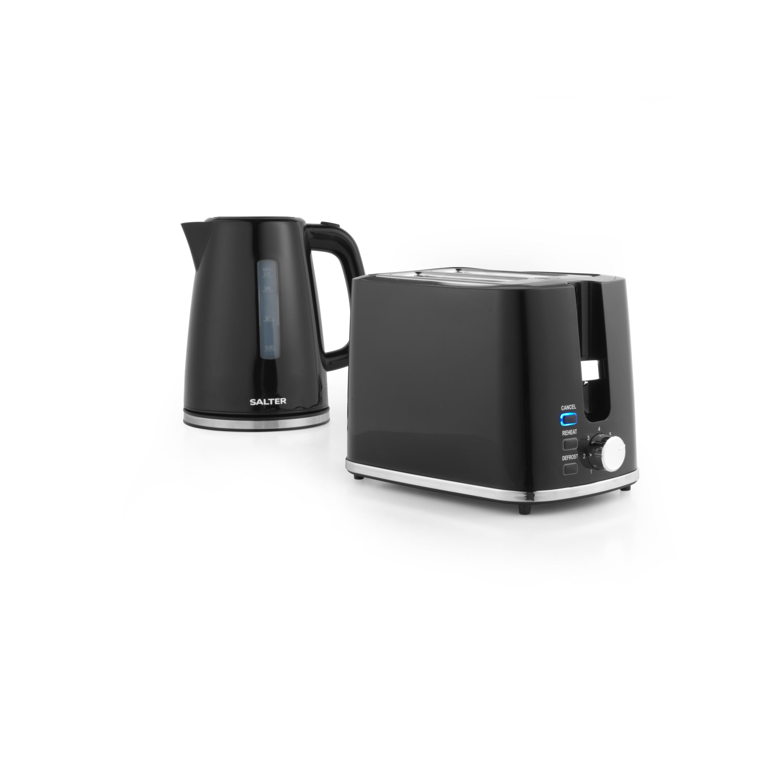 Salter Deco Kettle and Toaster Set – 1.7L Rapid Boil & 2-Slice, Black