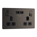 BG Electrical Double Switched Power Socket | Black Nickel Screwless Plate