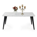 FurnitureR 150cm White Marble Effect Dining Table with Black Metal Legs