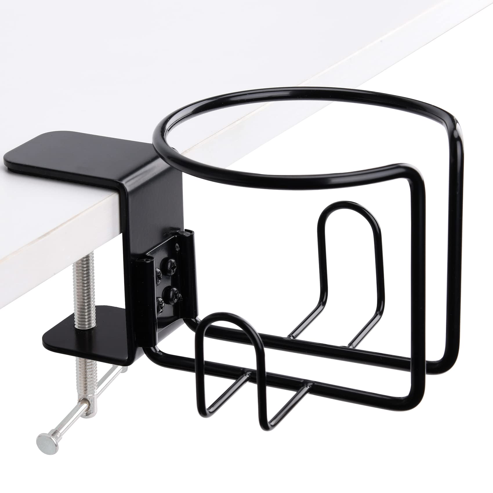 LEKUSHA Stainless Steel Desk Cup Holder – Anti-Spill Clamp Mount, Black
