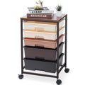 SYKIARIOL 5-Drawer Rolling Storage Cart with Wooden Top – Brown