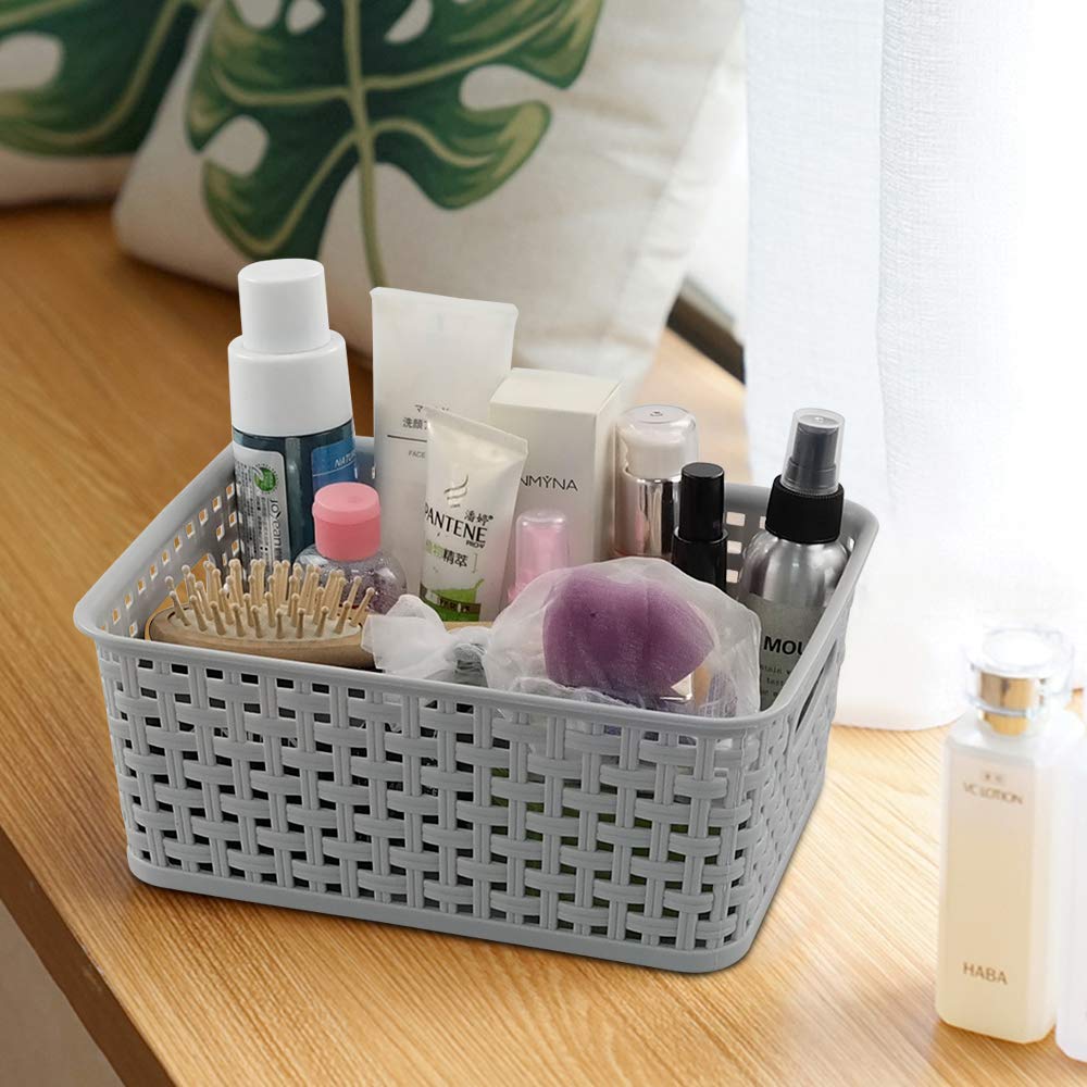 Leendines Grey Plastic Weave Basket, 6 Packs Storage Baskets for Kitchen - image 4