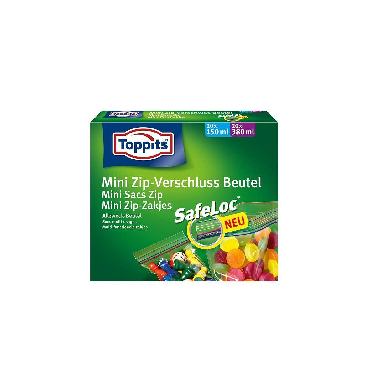 Toppits Mini Bag Zip With Zip/Multi-Purpose Bag 20 x 150 ml + 20 x 380 ml/Seal