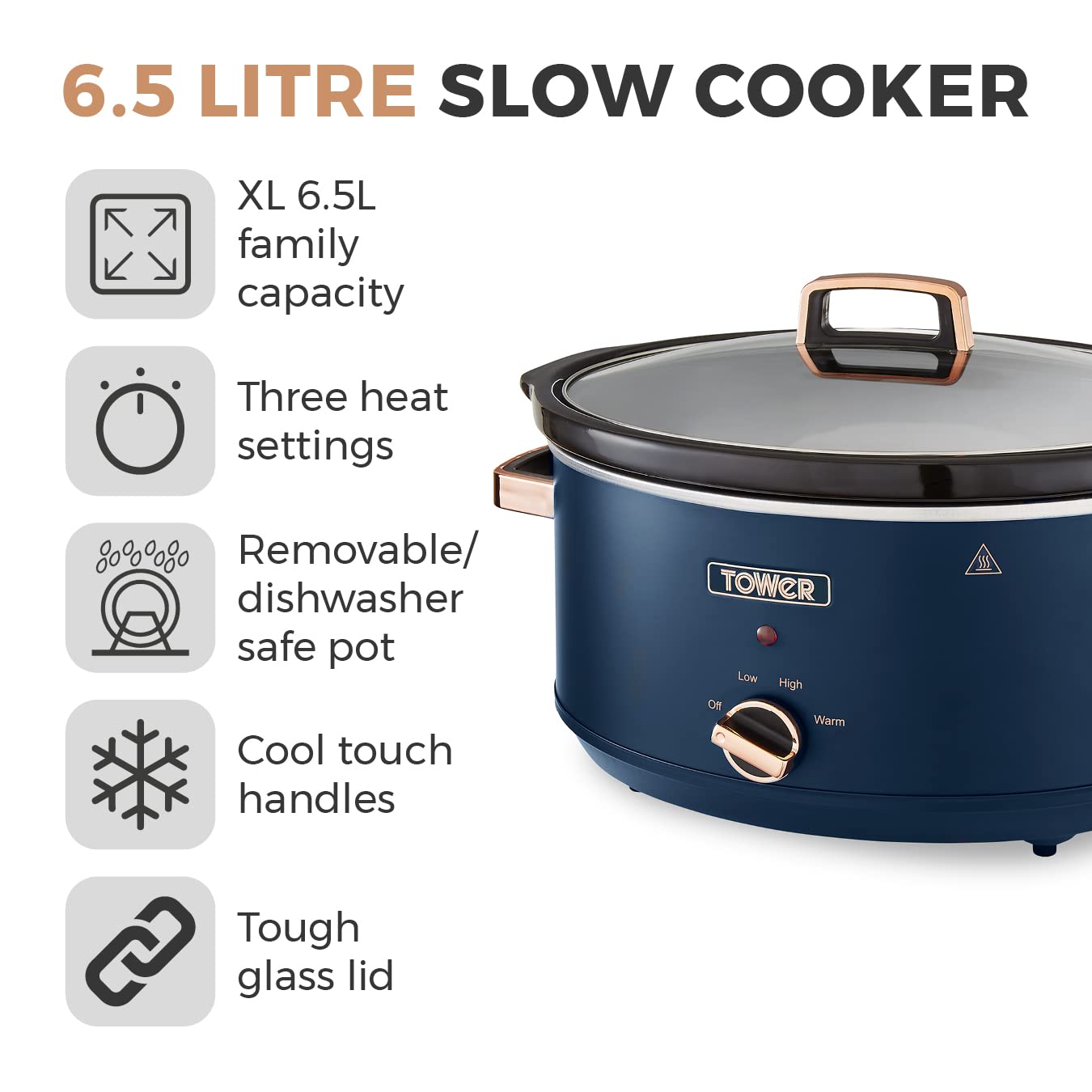 Tower Cavaletto 6.5L Slow Cooker | Midnight Blue & Rose Gold