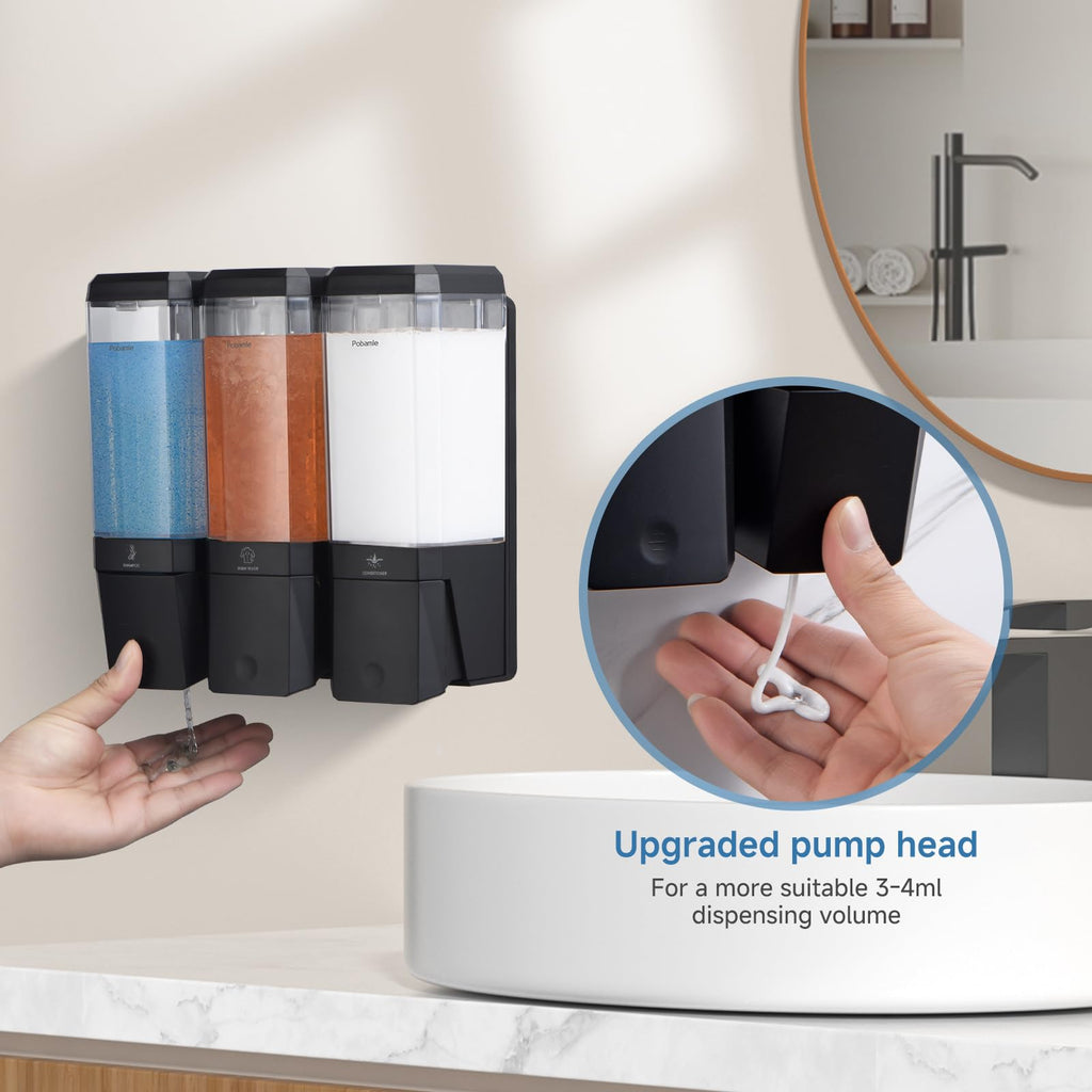 Jolof Store Wall Mounted Shower Soap Dispenser | 3-Chamber No-Drill ABS