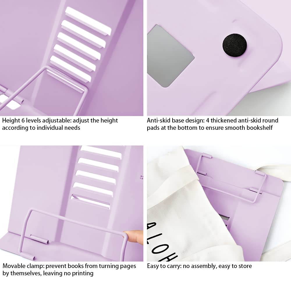 Book Stand, Multifunctional Metal Book Holder for Reading Purple - image 3